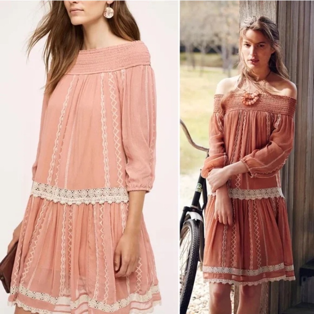 Anthropologie Fleat Orchid Off Shoulder‎ Lace Dress. Size M